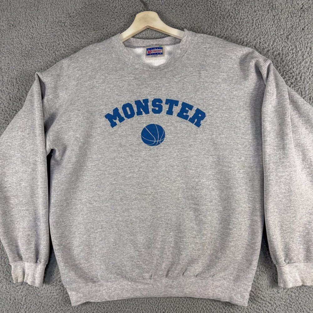 VTG Monster Website Sweatshirt Mens‎ Large Gray 90s Y2K Tech Outdoor Preppy Hike